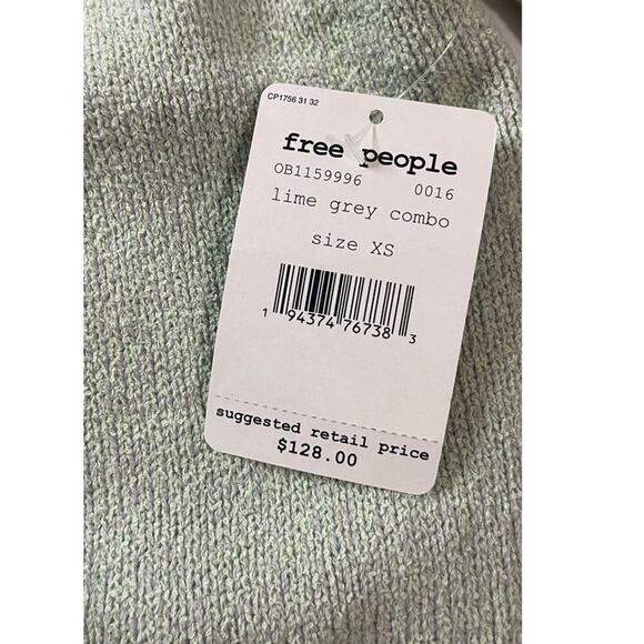 Free People‎ Street Fair Tunic Lime Grey Combo Oversized Sweater XS New - Picture 13 of 15
